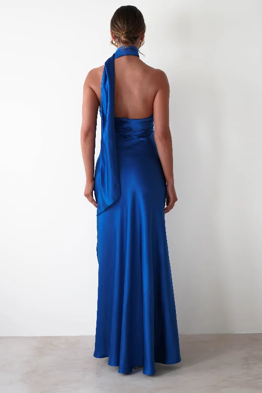 Amelda Soft Satin Maxi Gown Dress | Cobalt Blue