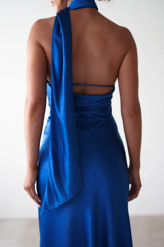 Amelda Soft Satin Maxi Gown Dress | Cobalt Blue