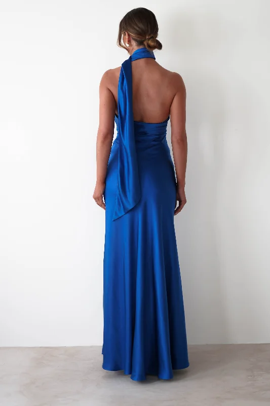 Amelda Soft Satin Maxi Gown Dress | Cobalt Blue