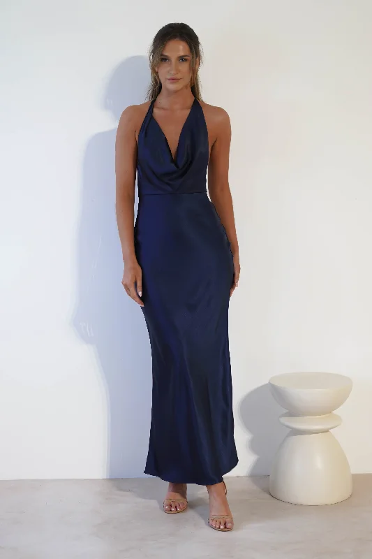 Aniston Soft Satin Maxi Dress | Midnight Navy