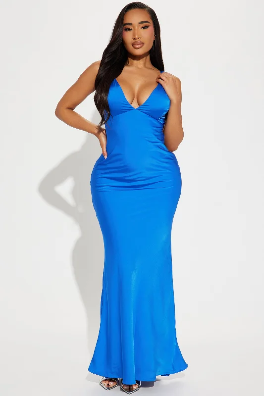 Ariel Backless Satin Gown - Royal