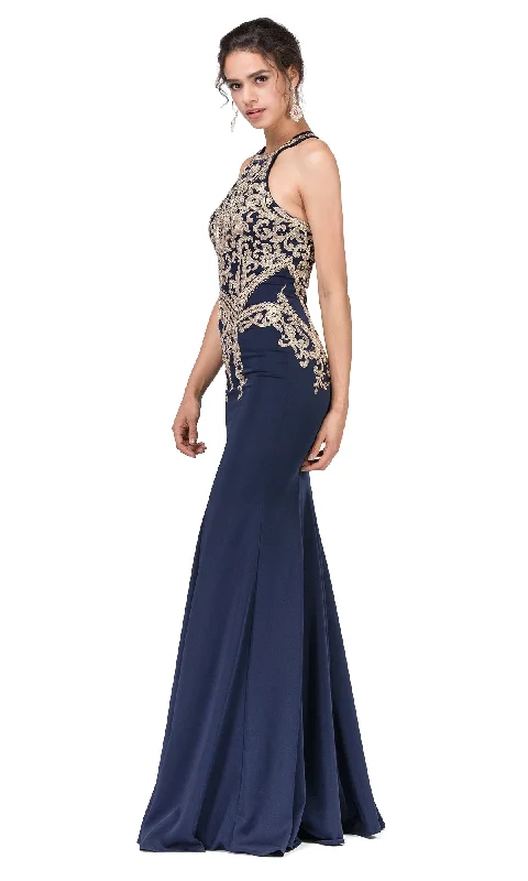 Beaded High-Neck Prom Dress with T-Back