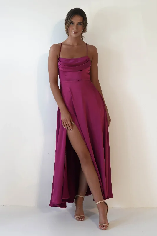 Ezella Soft Satin Skater Maxi Dress | Plum