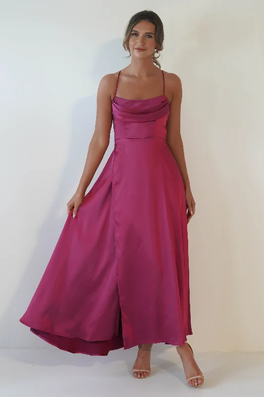 Ezella Soft Satin Skater Maxi Dress | Plum