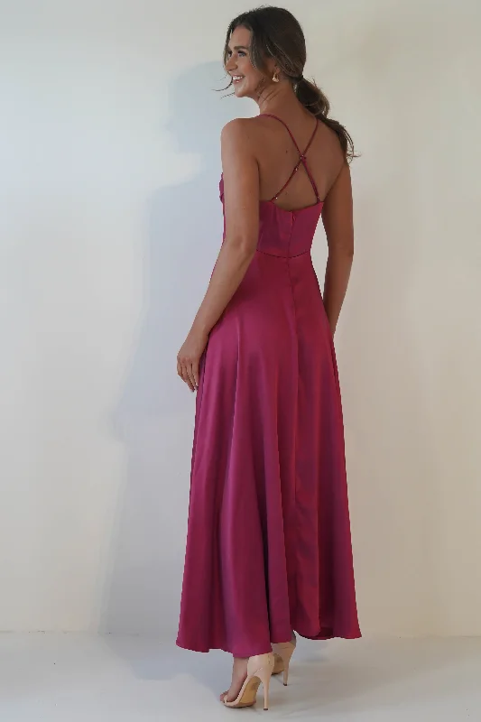 Ezella Soft Satin Skater Maxi Dress | Plum