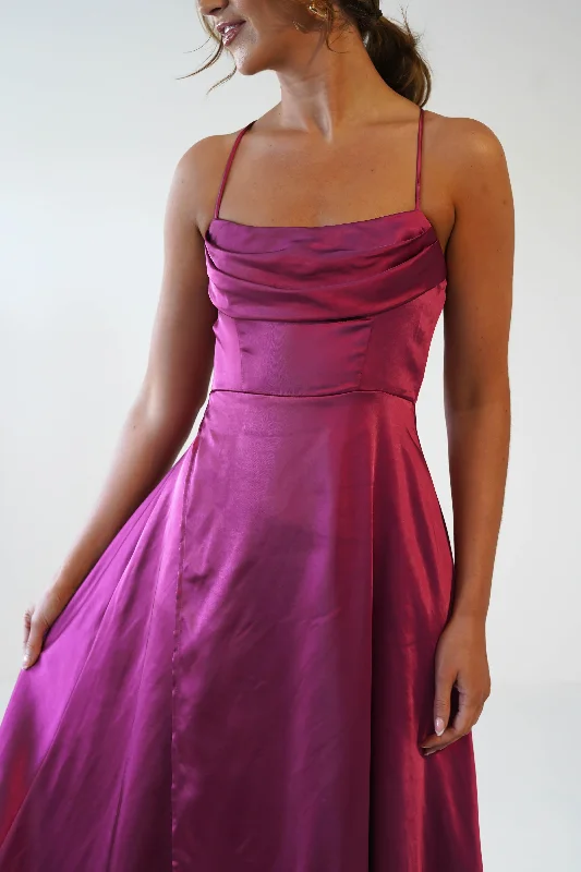 Ezella Soft Satin Skater Maxi Dress | Plum