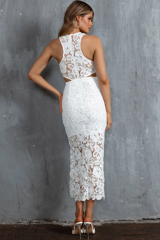 Fiorentina Lace Overlay Midi Dress White