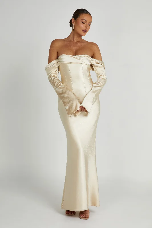 Giselle Off Shoulder Cowl Neck Maxi Dress - Gold