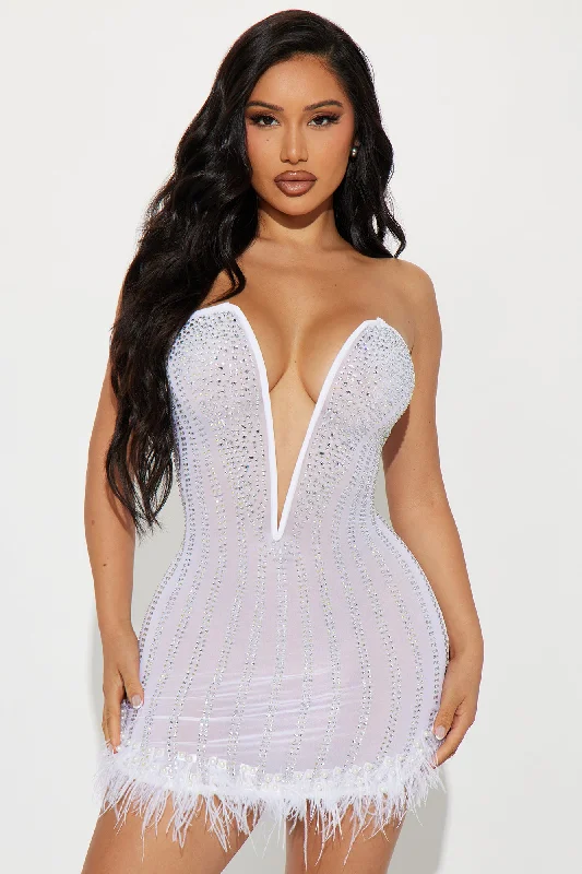 Glammed Up Embellished Mini Dress - White