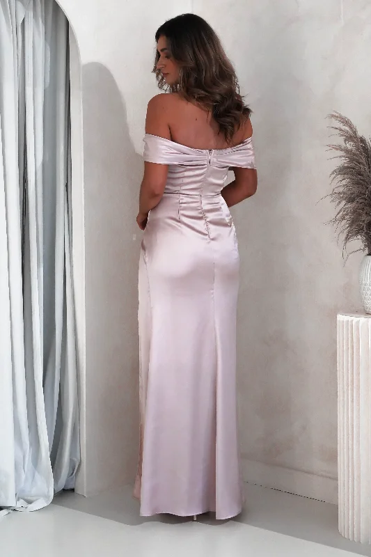 Honey Soft Satin Maxi Gown | Champagne/Pink