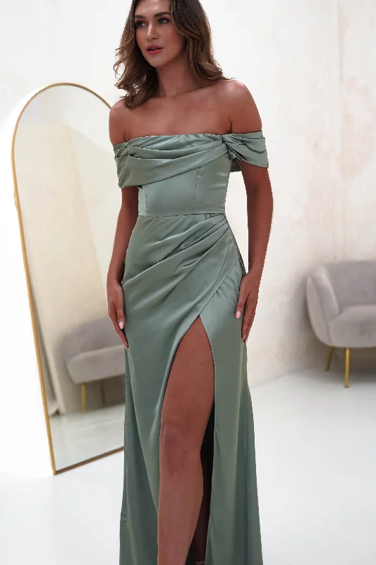 Honey Soft Satin Maxi Gown | Olive