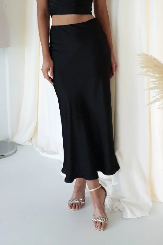 Imogen Satin Maxi Skirt | Black