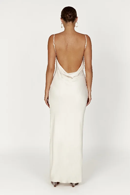 Jade Cowl Neck Backless Maxi Dress - Bone