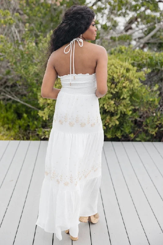 Just Say So White Appliqué Detail Maxi Dress