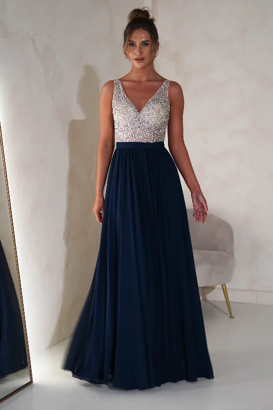 Kaytee Diamante Chiffon Maxi | Navy