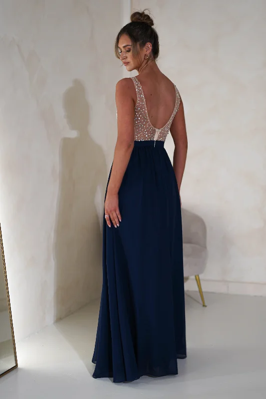 Kaytee Diamante Chiffon Maxi | Navy