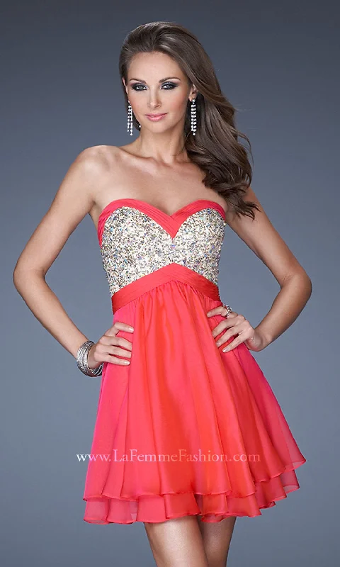 La Femme Beaded-Bodice Short Tiered Party Dress