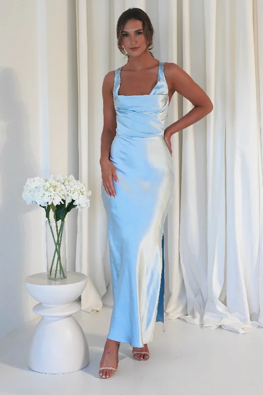 Misha Soft Satin Maxi Dress | Light Blue