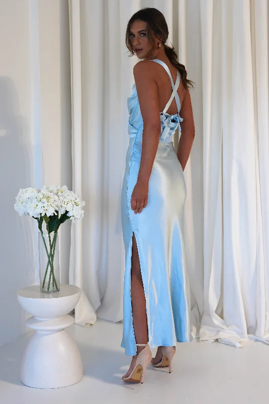 Misha Soft Satin Maxi Dress | Light Blue