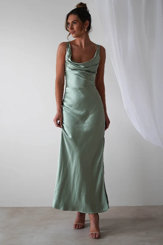 Misha Soft Satin Maxi Dress | Sage Green