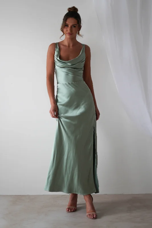 Misha Soft Satin Maxi Dress | Sage Green