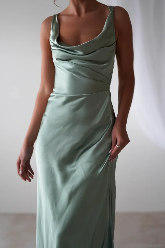 Misha Soft Satin Maxi Dress | Sage Green