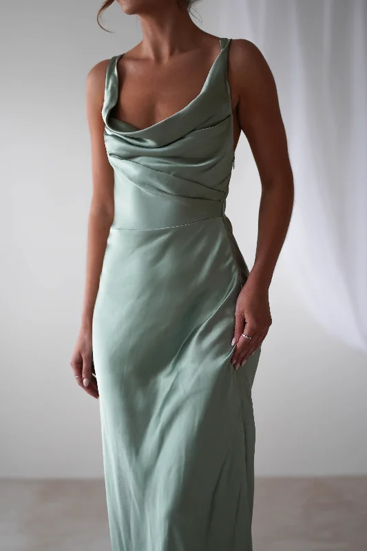 Misha Soft Satin Maxi Dress | Sage Green