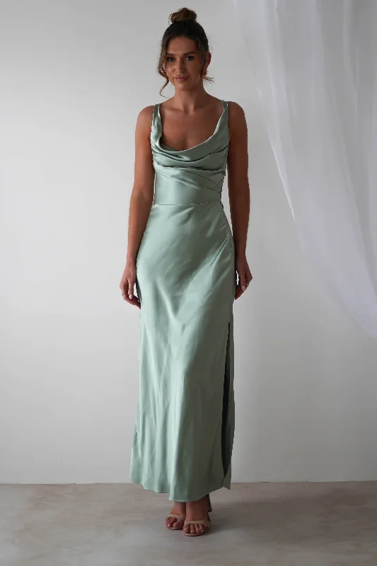 Misha Soft Satin Maxi Dress | Sage Green