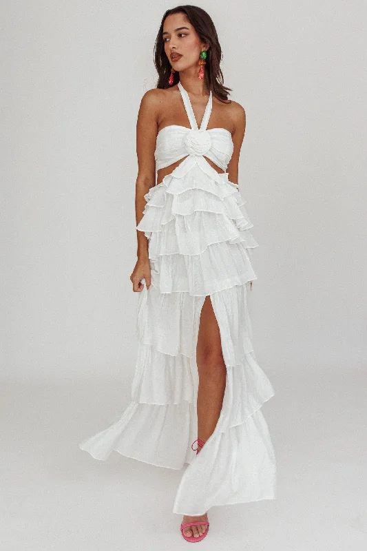 Morpheus Ruffle Halterneck Maxi Dress Off White