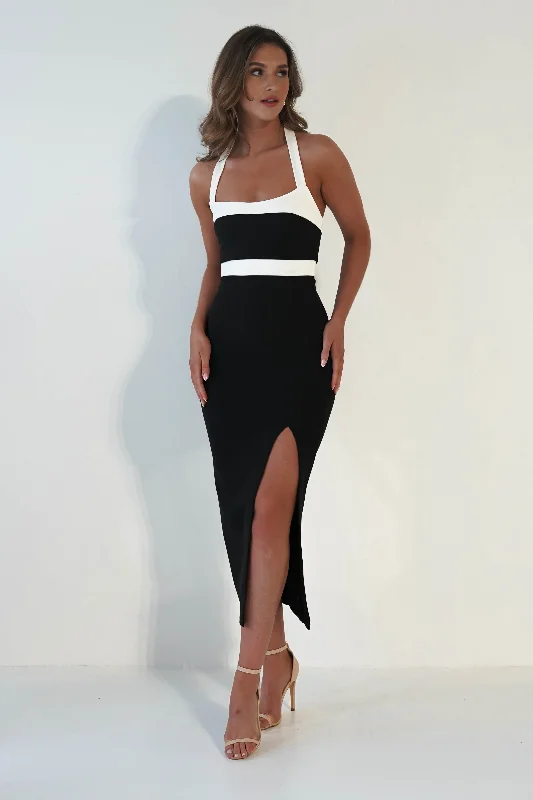 Safara Bodycon Midi Dress | Black/White