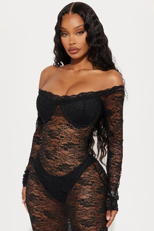 Serena Sheer Lace Maxi Dress - Black