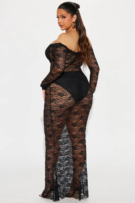 Serena Sheer Lace Maxi Dress - Black