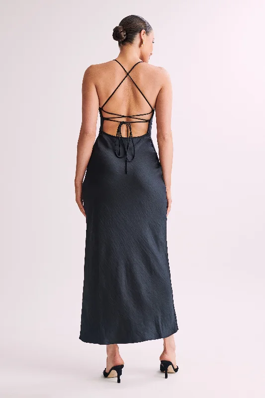 Sydney Straight Neck Slip Maxi Dress - Black