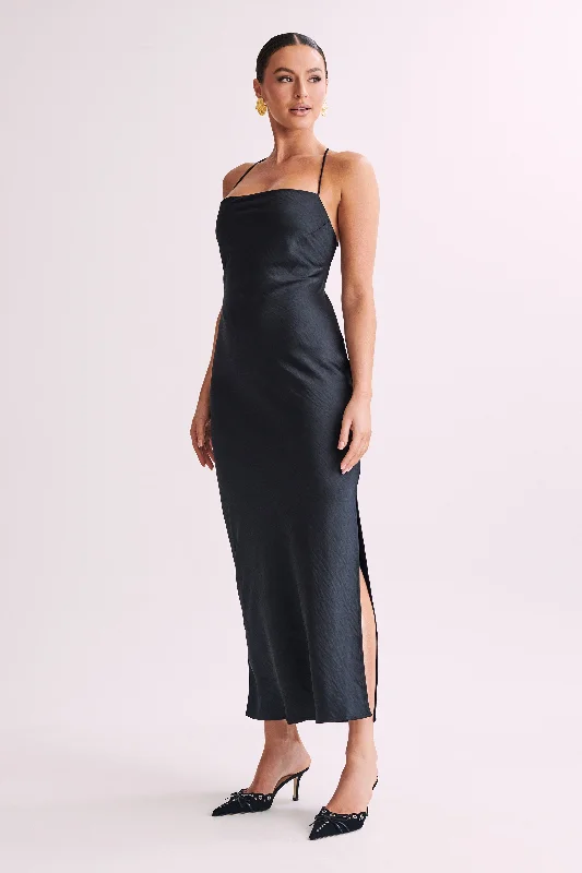 Sydney Straight Neck Slip Maxi Dress - Black