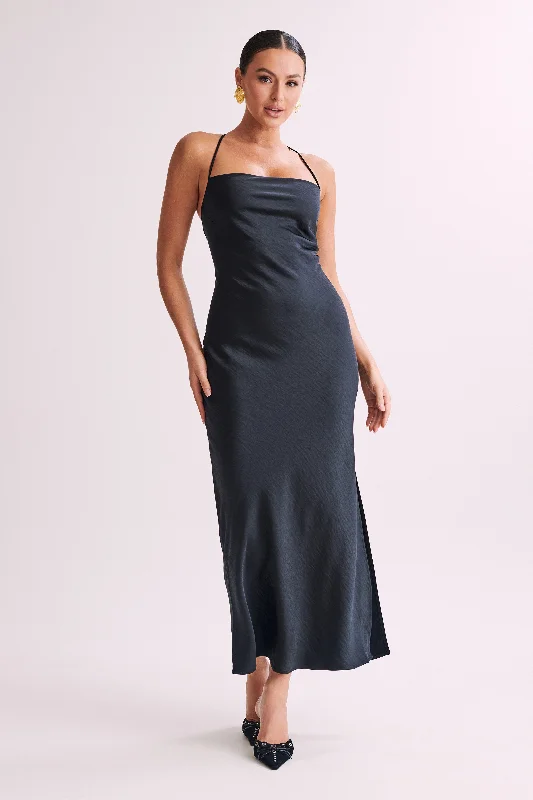 Sydney Straight Neck Slip Maxi Dress - Black