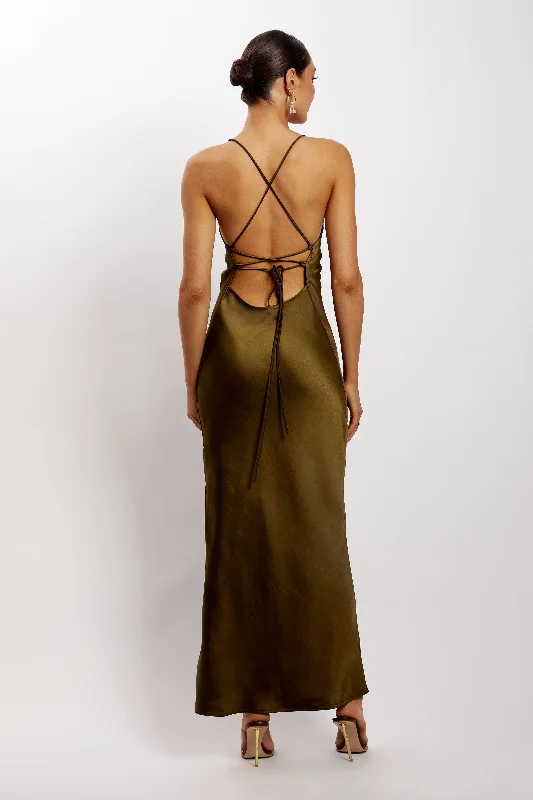 Sydney Straight Neck Slip Maxi Dress - Khaki