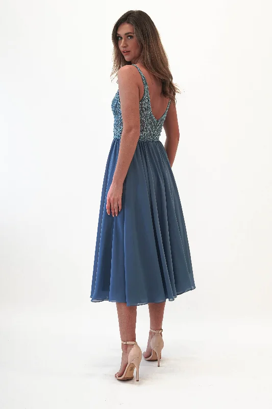 Tasha Chiffon Embellished Midi Dress | Blue