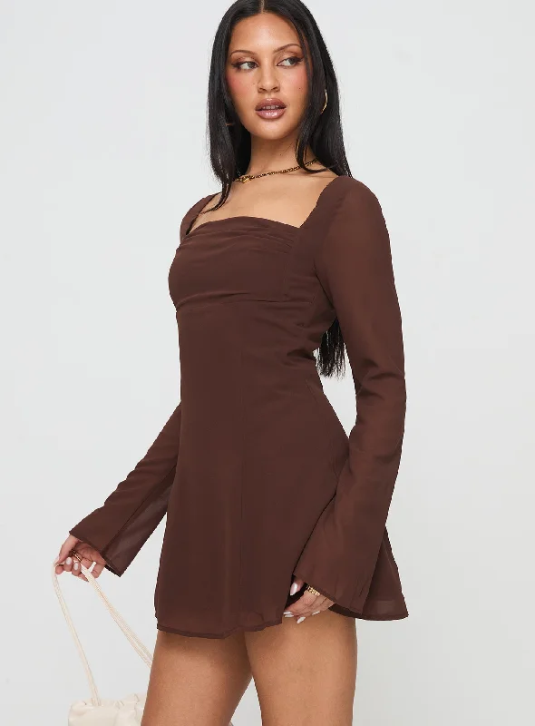 Valentin Long Sleeve Mini Dress Chocolate