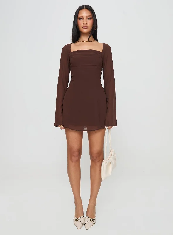 Valentin Long Sleeve Mini Dress Chocolate