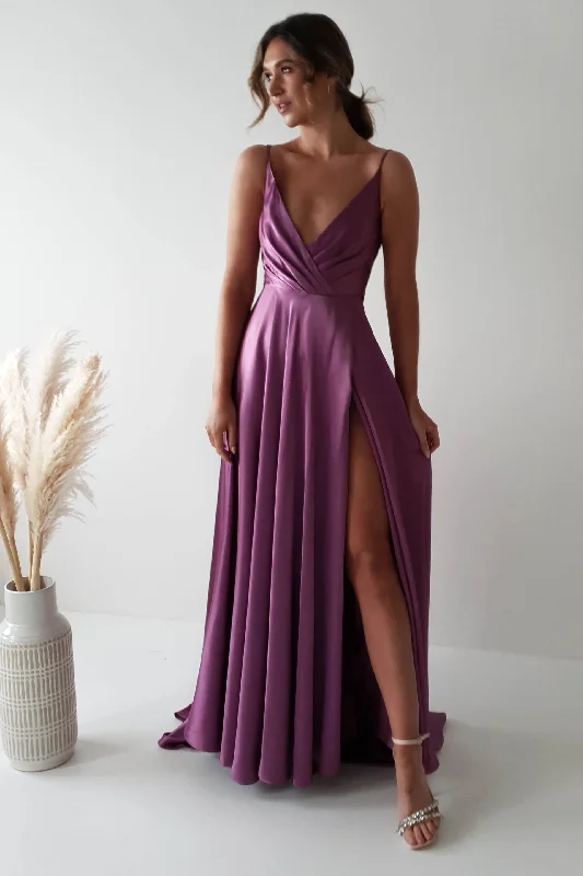 Velia Satin Maxi Gown | Violet