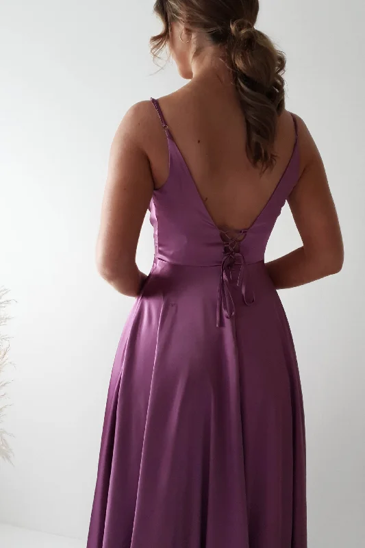 Velia Satin Maxi Gown | Violet