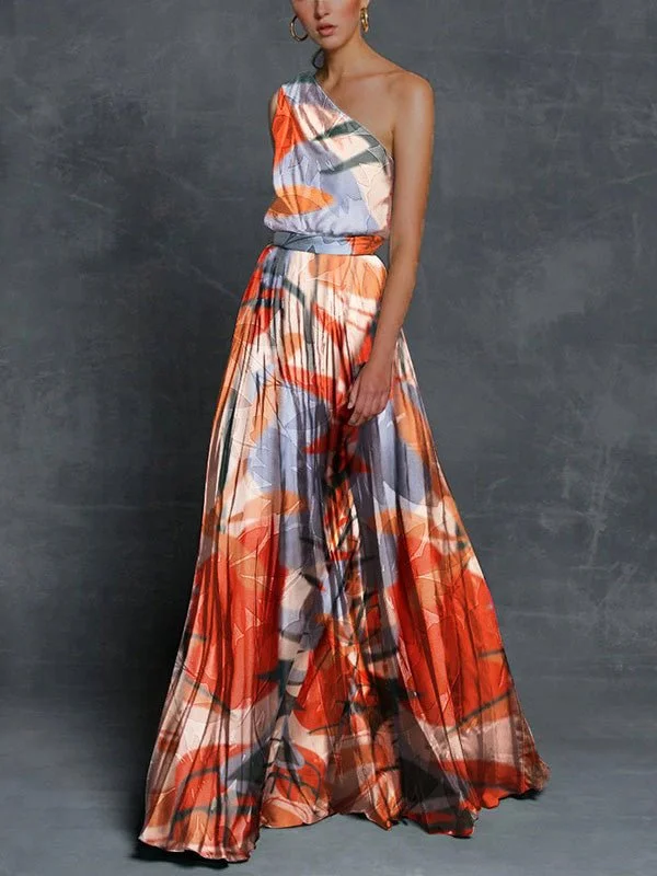 One Shoulder Printed Maxi Dress