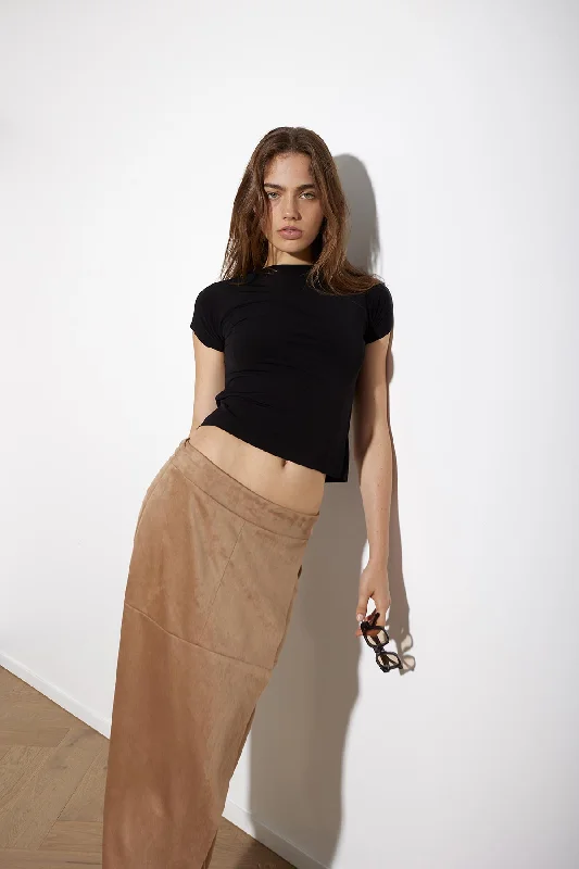 CAMEL VEGAN SUEDE WRAP SKIRT