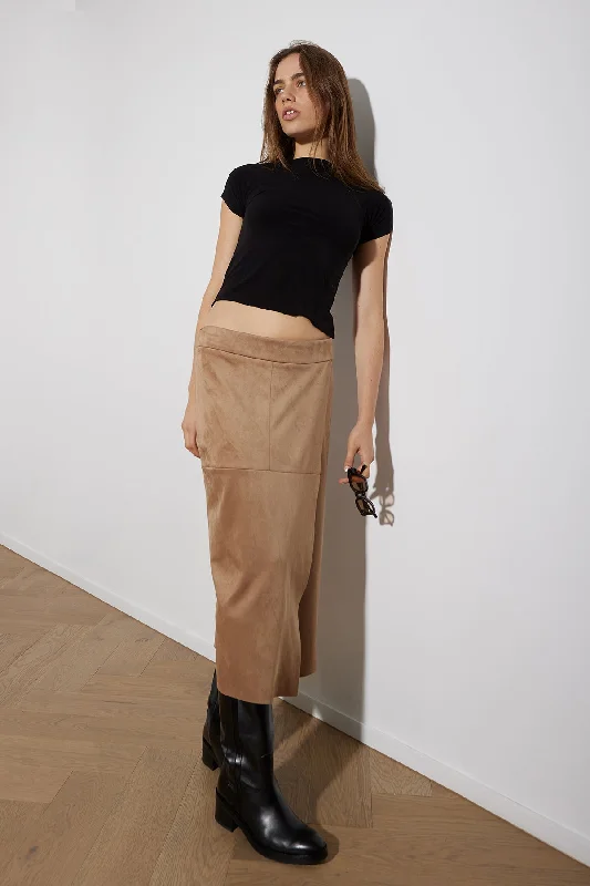 CAMEL VEGAN SUEDE WRAP SKIRT