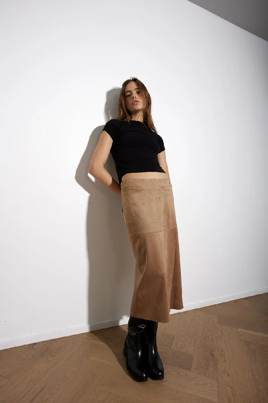 CAMEL VEGAN SUEDE WRAP SKIRT