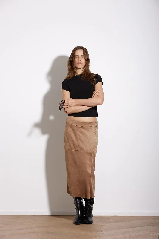 CAMEL VEGAN SUEDE WRAP SKIRT