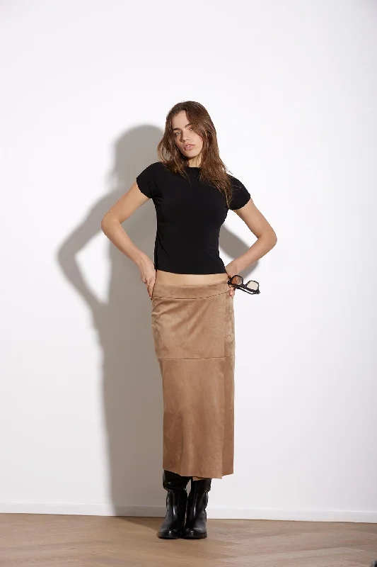 CAMEL VEGAN SUEDE WRAP SKIRT