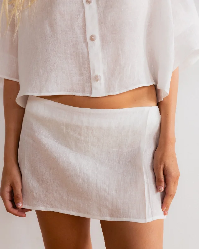 Linen Pleat Skirt - White