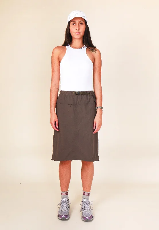 Nylon Packable Midi Skirt - Dark Brown