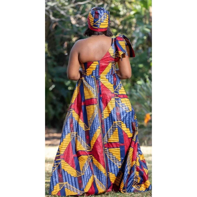 One Shoulder African Print Dress